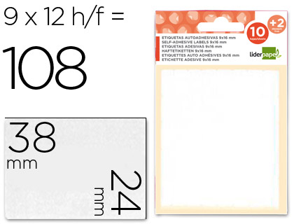 12 hojas con 108 etiquetas Liderpapel 24x38mm.